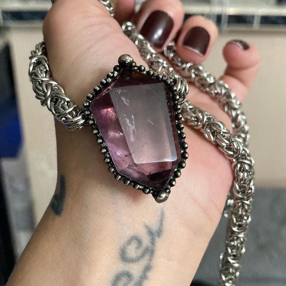 Handmade maille gemstone amethyst crystal chain necklace - Picture 8 of 16